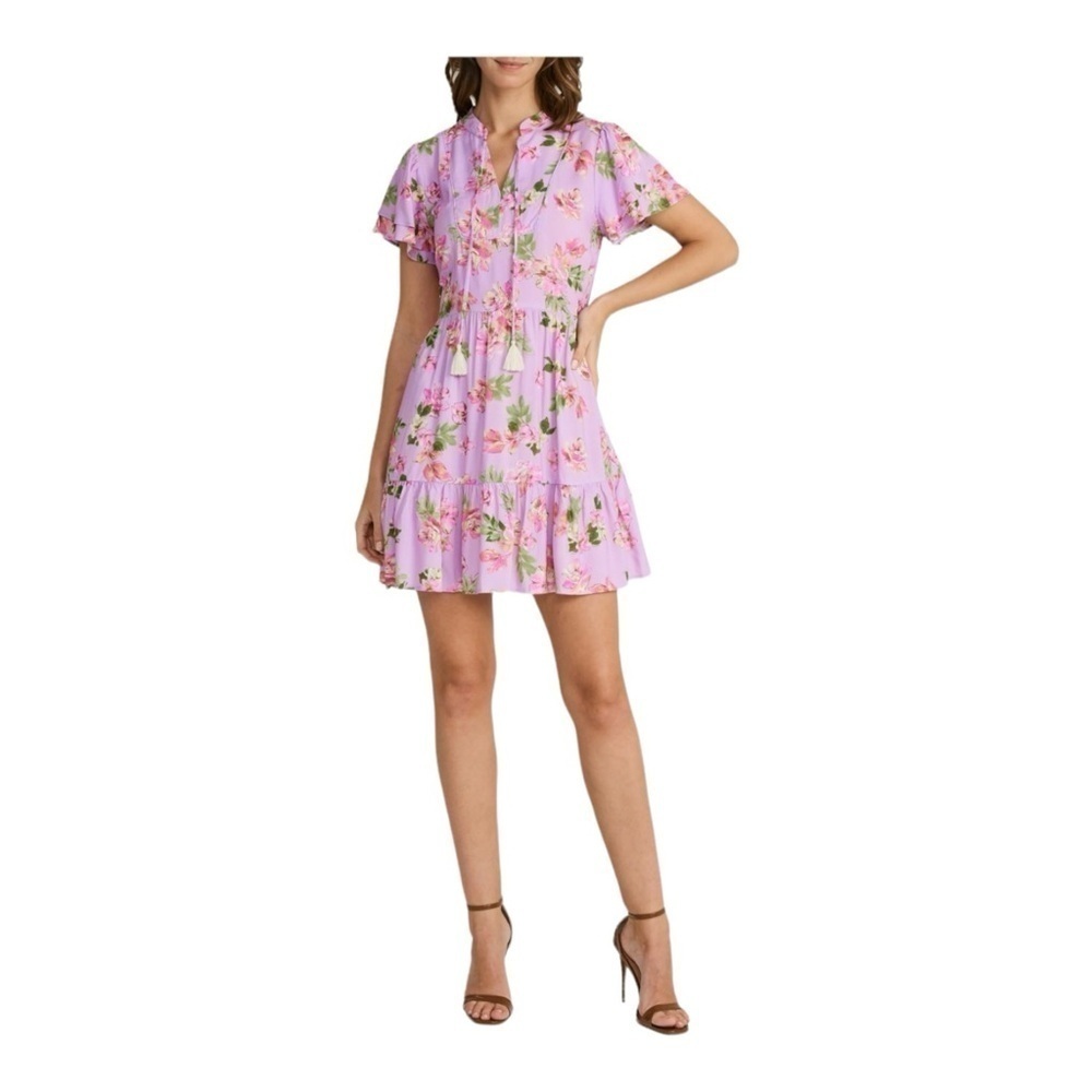 Mila Mae Patterned Tie Neck Dress in Pink Floral NWOT